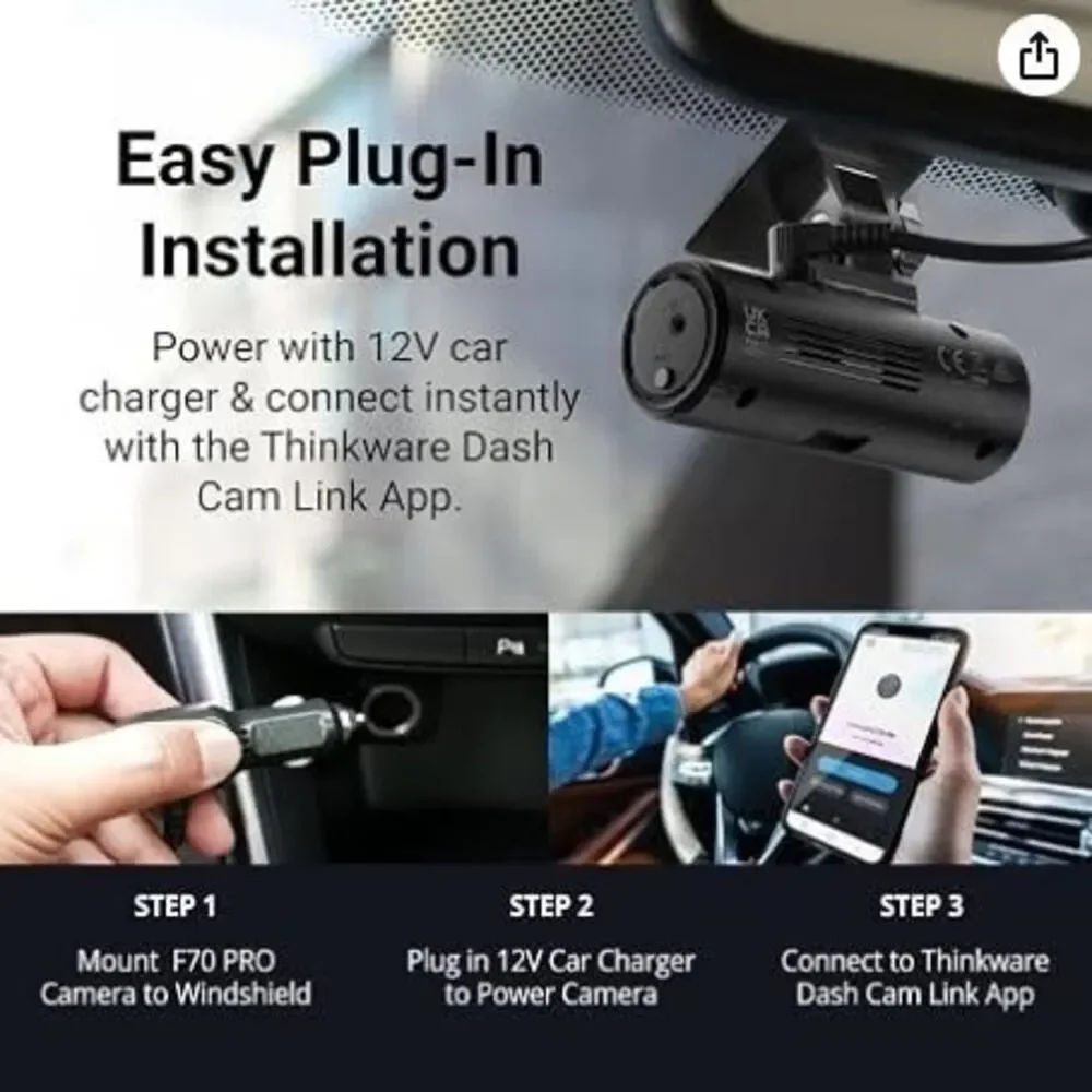 Thinkware Dash Cam F70 PRO-1080p FHD,Wi‐Fi,Smart Parking  with Super Night Visio